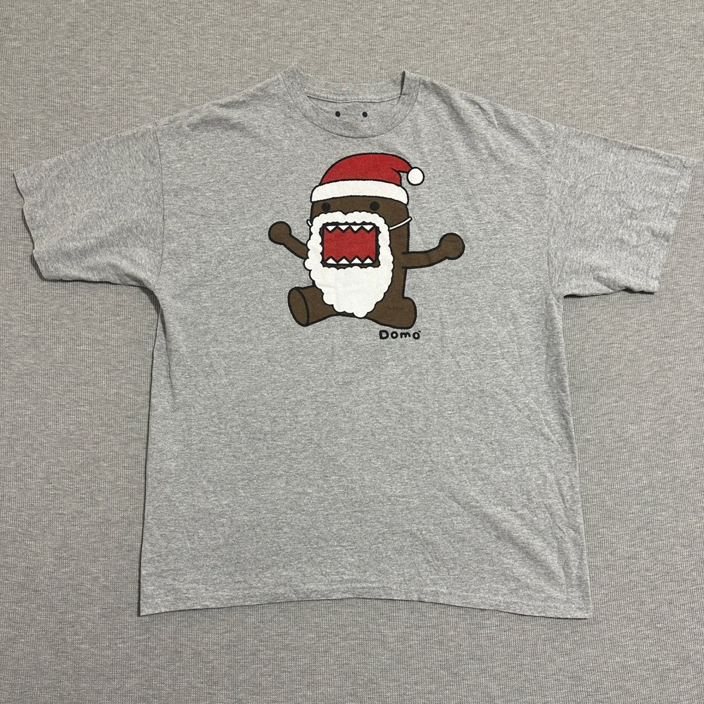 Domo Kun Santa Christmas Graphic T-Shirt‎ 2011 Vintage NHK Gray Mens Size XL